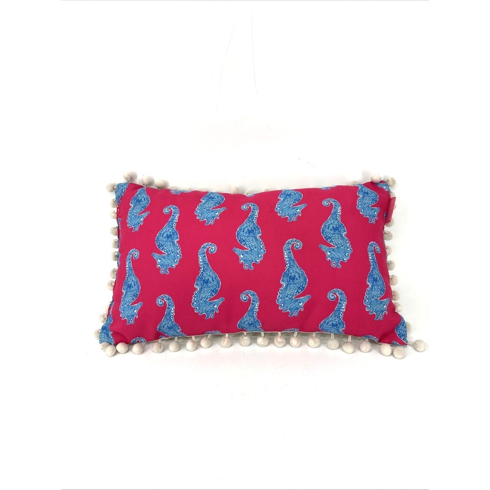Lilly Pulitzer Seahorses Reversible Gold Throw Pillow Indoor Outdoor